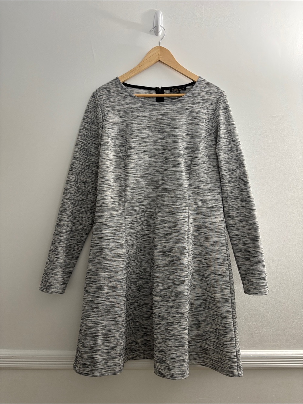 Dalia Gray Marled Long-Sleeve Fit-and-Flare Dress